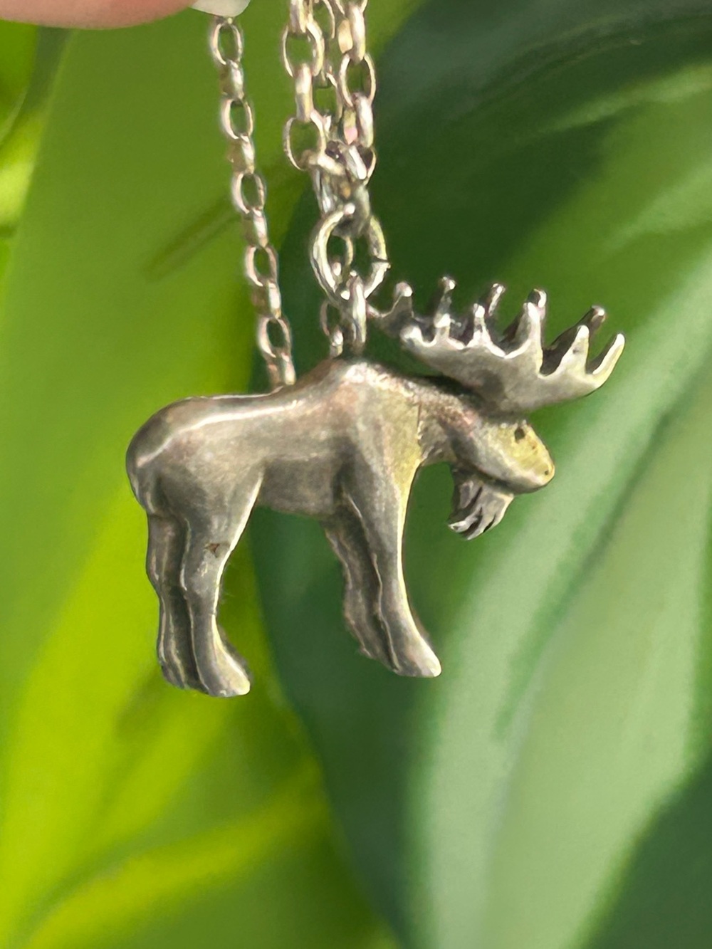Vintage Stamped STERLING 3D Moose Pendant/16 inch 925 Chain